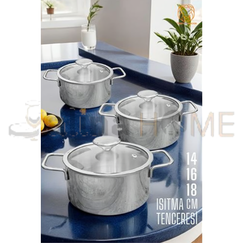 MD METAL GÜVEÇ SETİ 3 LÜ CAM KAPAK 14-16-18 CM 1*6