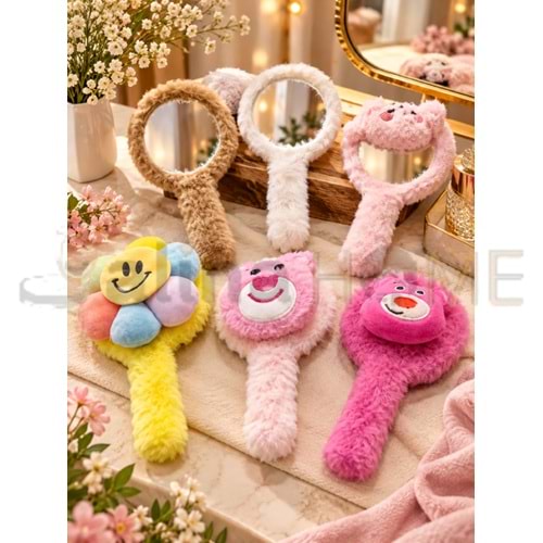 MNG AYNA PELUŞ HAYVAN FİGÜRLÜ TUTMALI YUVARLAK AYNA 1*16