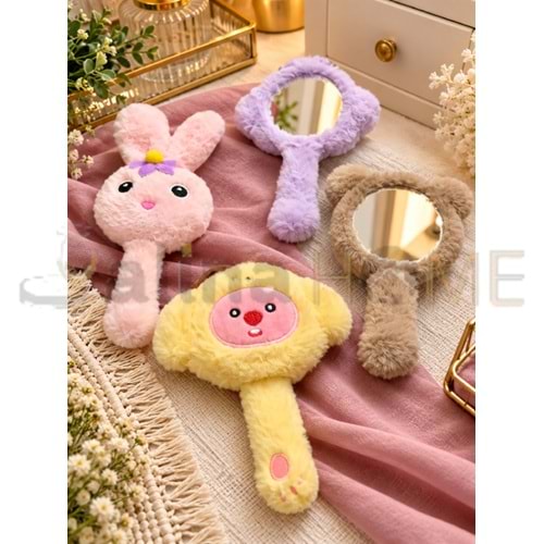 MNG AYNA PELUŞ HAYVAN FİGÜRLÜ TUTMALI YUVARLAK AYNA 1*16