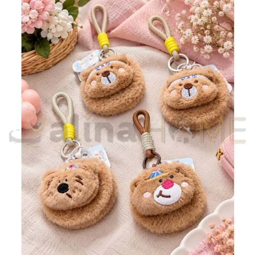 MNG AYNA PELUŞ YUVARLAK AYI FİGÜRLÜ ANAHTARLIK VE CEP AYNASI 1*12
