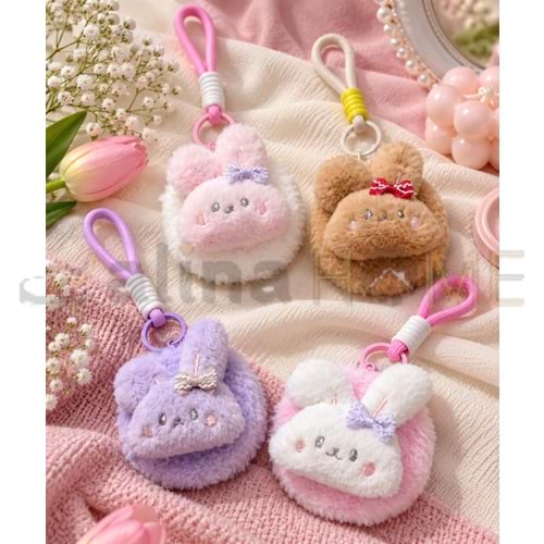 MNG AYNA PELUŞ YUVARLAK TAVŞAN FİGÜRLÜ ANAHTARLIK VE CEP AYNASI 1*12
