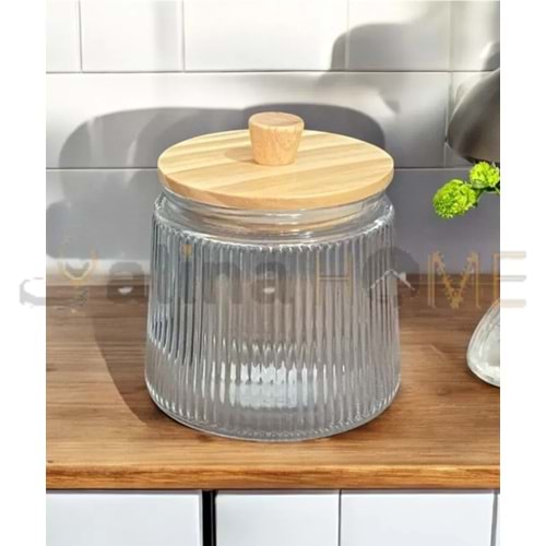 MLN BAMBU KAPAKLI CAM ÇİZGİLİ KAVANOZ 800 ML 1*24