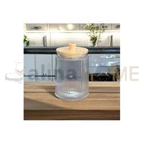 MLN BAMBU KAPAKLI CAM ÇİZGİLİ KAVANOZ 1300 ML 1*12