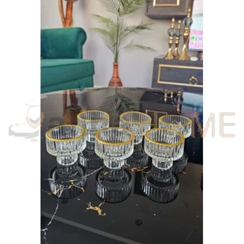 MLN CAM YALDIZLI 6 LI ÇİZGİLİ AYAKLI LOKUMLUK 5,5 CM KASE 1*20
