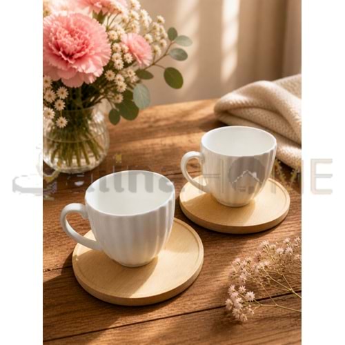 MLN PORSELEN KAHVE SETİ 2 Lİ BAMBU TABAK 1*24