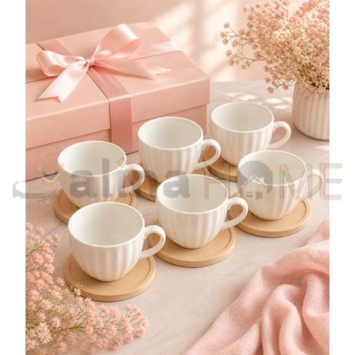 MLN PORSELEN KAHVE FİNCAN TAKIMI BAMBU TABAK 6 LI 1*12