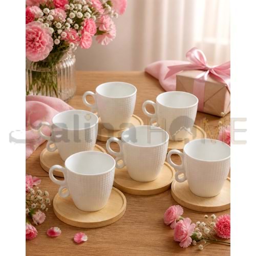 MLN PORSELEN KAHVE FİNCAN TAKIMI BAMBU TABAK 6 LI 1*12