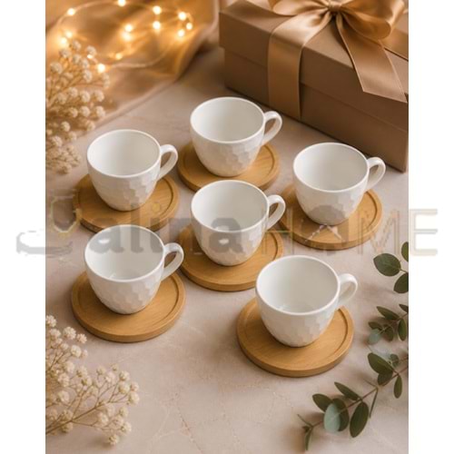 MLN PORSELEN KAHVE FİNCAN TAKIMI BAMBU TABAK 6 LI 1*12