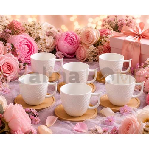 MLN PORSELEN KAHVE FİNCAN TAKIMI BAMBU TABAK 6 LI 1*12