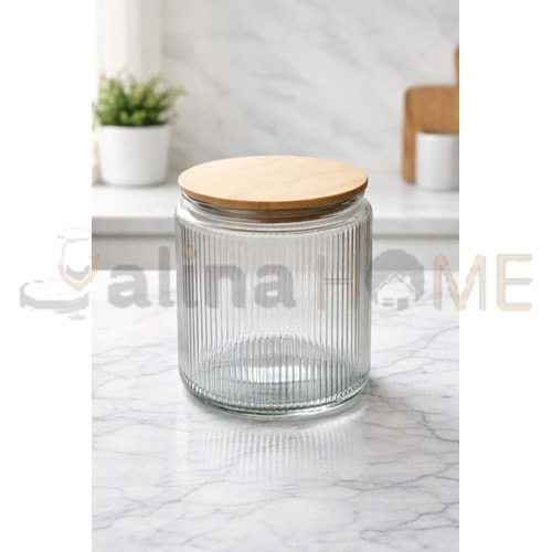 MLN CAM KAVANOZ BAMBU KAPAK ÇİZGİLİ 1000 ML 1*24