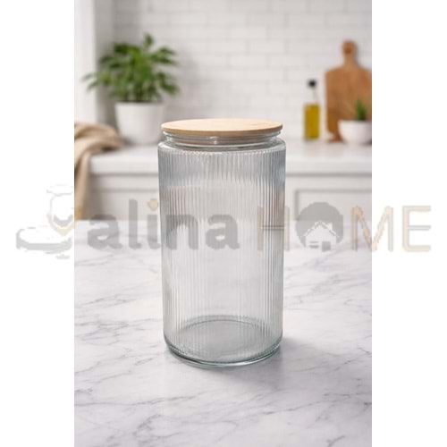 MLN CAM KAVANOZ BAMBU KAPAK ÇİZGİLİ 2000 ML 1*12