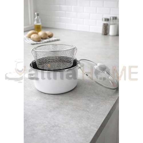 MLN EMAYE KIZARTMA TENCERESİ 22 CM BEYAZ 1*6