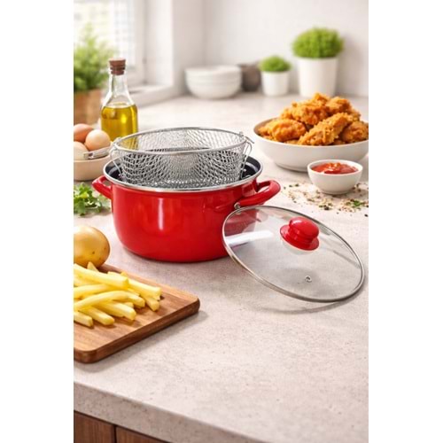 MLN EMAYE KIZARTMA TENCERESİ 22 CM KIRMIZI 1*6