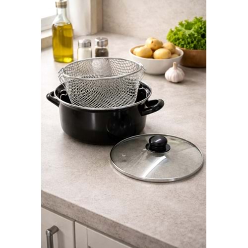 MLN EMAYE KIZARTMA TENCERESİ 22 CM SİYAH 1*6