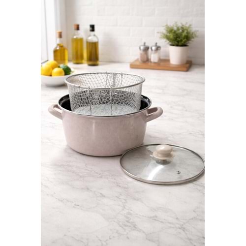 MLN EMAYE KIZARTMA TENCERESİ 22 CM TOPRAK 1*6