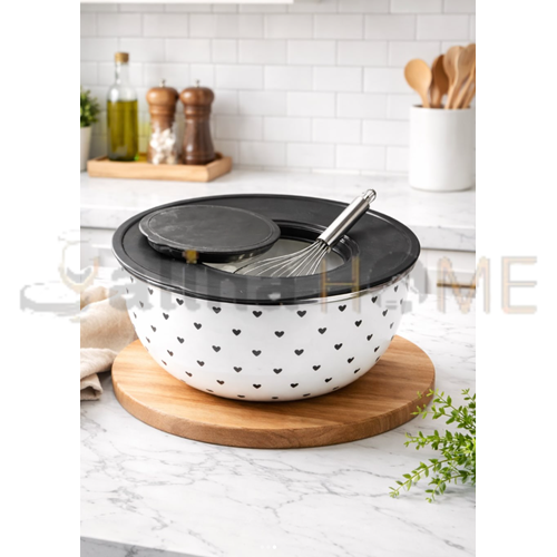 MLN EMAYE KARISTIRMA KABI KIRMIZI VE SİYAH KALP DESEN 14 CM 1*6