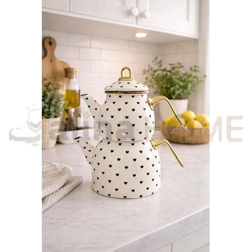 MLN EMAYE ÇAYDANLIK TAKIMI SİYAH KALP DEKOR 1*6