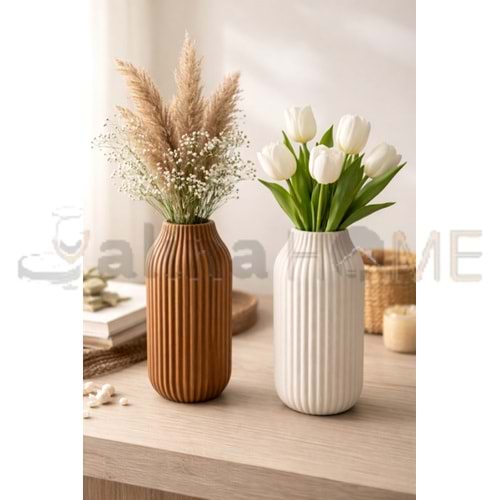 MLN SERAMİK ÇİZGİLİ ÇİÇEK VAZO 20 CM 1*24
