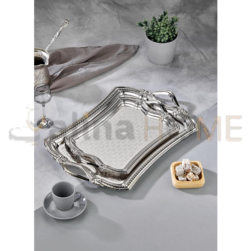 DALGIÇ 2 Lİ DİKDÖRTGEN TEPSİ SETİ GÜMÜŞ 2013SET2 30x22-41x30 CM 1*12