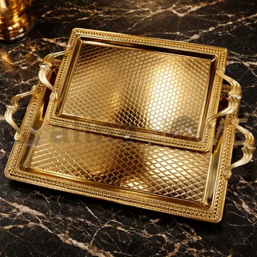 DALGIÇ 2 Lİ DİKDÖRTGEN TEPSİ GOLD SETİ 2014SET2 35x25-44x32 CM 1*10