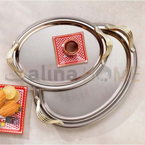 DALGIÇ 2 Lİ OVAL TEPSİ SETİ GÜMÜŞ 2013SET2 37x28-44x33 CM 1*10
