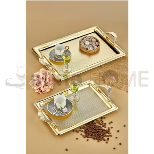 DALGIÇ 2 Lİ DİKDÖRTGEN TEPSİ GOLD SETİ 2014SET2 35x25-44x32 CM 1*10