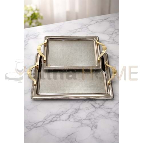DALGIÇ 2 Lİ DİKDÖRTGEN TEPSİ GÜMÜŞ SETİ 2014SET2 35x25-44x32 CM 1*10