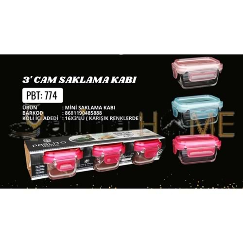 PABLİTO SAKLAMA KABI CAM 3 LÜ KİLİT KAPAKLI 1*16