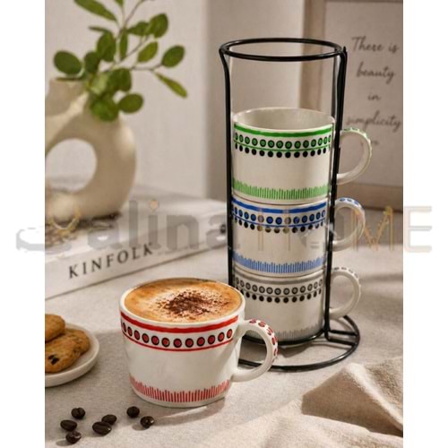PASHA PORSELEN KUPA SETİ BUBBLE STANDLI CAPPUCCİNO 4 LÜ 1*12