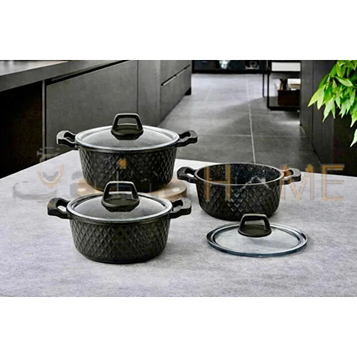 LVN TENCERE SETİ 6 PARÇA HASIR MODEL DÖKÜM SİYAH 16-18-20 CM 1*1