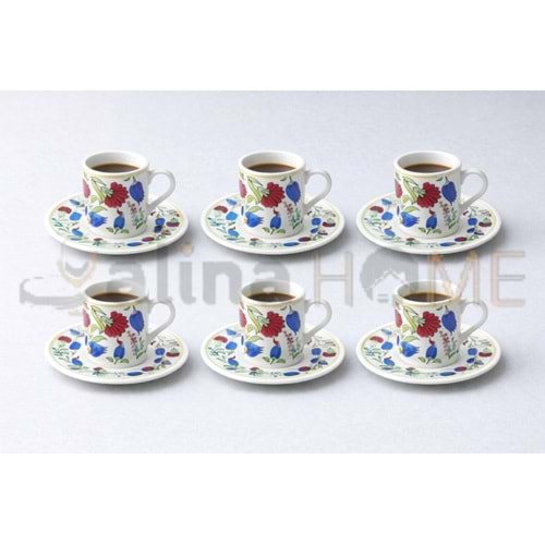 PASHA PORSELEN KAHVE TAKIMI 6 LI DEKORLU 1*6