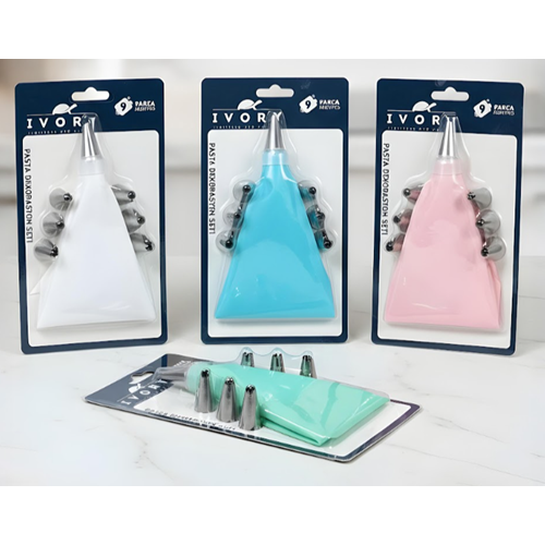 BZD IVORY KEK PASTA SETİ SİLİKON TORBALI METAL DUY SETİ 1*60