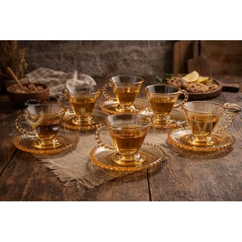 DİAMONDS CAM ALBERT BONCUK KULP GOLD ÇAY SETİ 1*8