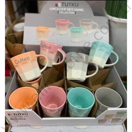 TUTKU PORSELEN RENKLİ KUPA 200 ML 1*12