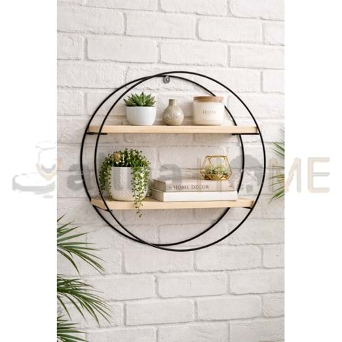 EGE METAL AHŞAPLI DUVAR RAFI 2 KATLI YUVARLAK 1*1