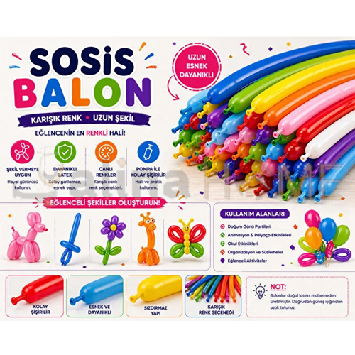 SUNDAY BALON RENKLİ SOSİS BALON POMBA HEDİYELİ 10 LU 1*12