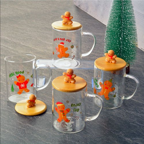 THN KUPA CAM BAMBU KAPAK BARDAK KURABİYE FİGÜRLÜ 500 ML 1*24