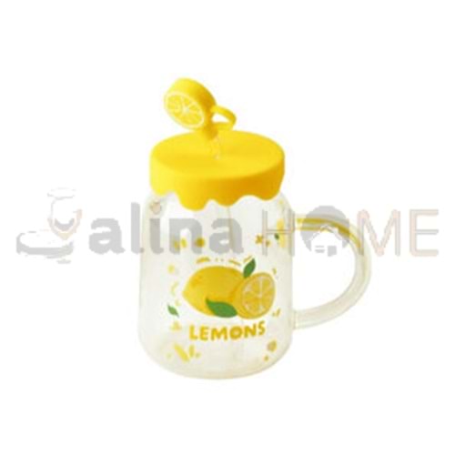 THN KUPA CAM SİLİKON KAPAK PİPETLİ LİMON FİGÜRLÜ 500 ML 1*24