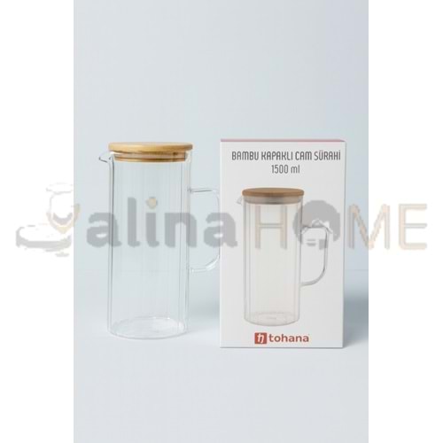 THN CAM SÜRAHİ BAMBU KAPAKLI ÇİZGİLİ 1,5 LT 1*12