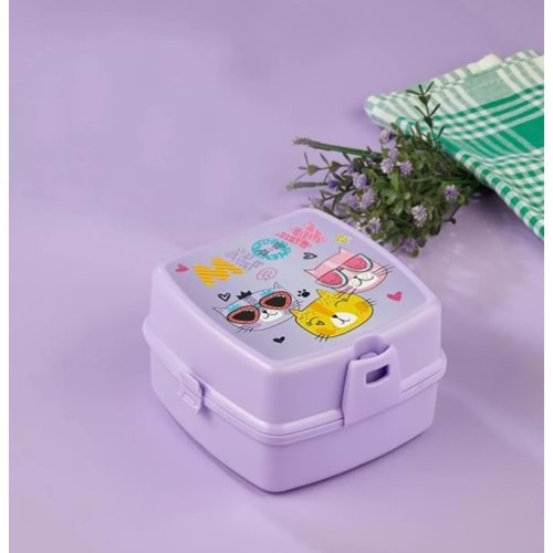 TUFFEX BESLENME KABI KAŞIKLI BÖLMELİ KEDİLİ LUNCH BOX 1*36