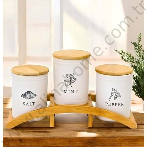 TUTKU AHŞAP STANDLI 3 LÜ BAHARATLIK SETİ 1*8
