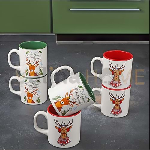 KSV KUPA PORSELEN DEER CHRİSTMAS ÇİFT RENK SİLİNDİRİK KUPA 1*24