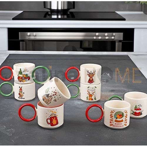 KERAMİKA KUPA PORSELEN YILBAŞI FİGÜRLÜ 2 Lİ HALKA KULP 1*12