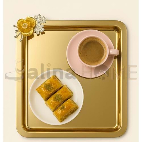CNM VOLTREN ALTIN KARE TEPSİ DALLI KELEBEKLİ 22x22 CM