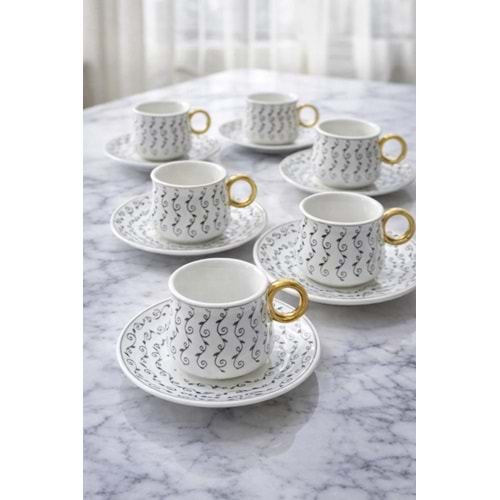 TEKBİR PORSELEN KAHVE TAKIMI SİYAH SARMAŞIK HALKA KULP 1*12
