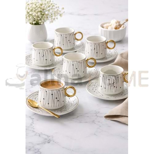 TEKBİR PORSELEN KAHVE TAKIMI SİYAH ÇİZİK HALKA KULP 1*12