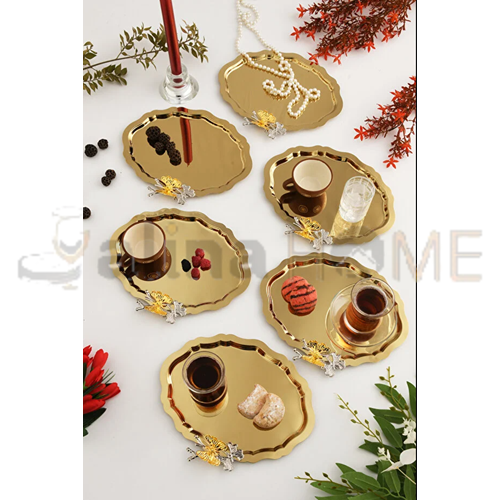CNM PRES TEPSİ KAVELDİ PASLANMAZ OVALDİ ALTIN DALLI KELEBEKLİ 26x20 CM1*6