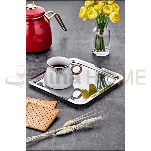 CNM PRES KARE GÜMÜŞ PASLANMAZ TEPSİ 22x22 CM