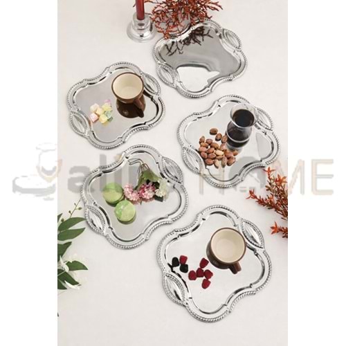 CNM PRES TEPSİ BURGU DESEN DİKDÖRTGEN PASLANMAZ GÜMÜŞ 30x18 CM SUNUMLUK