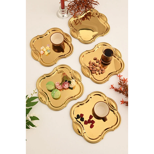 CNM PRES TEPSİ BURGU DESEN DİKDÖRTGEN PASLANMAZ ALTIN 30x18 CM SUNUMLUK